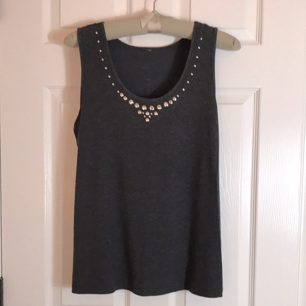 Embellished Dark Gray Knit Sleeveless Top